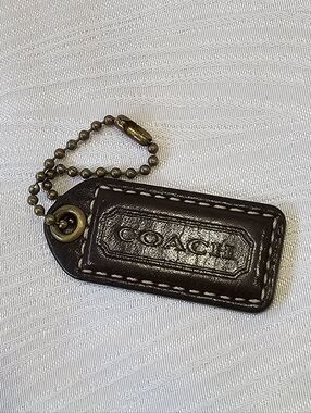 Coach Brown Leather Tag with Brass Chain